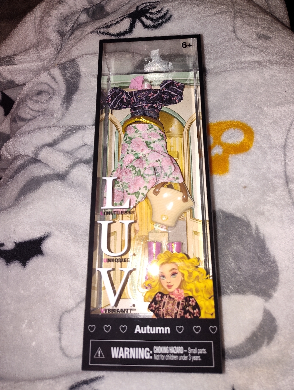 LUV Autumn Doll Outfit - Floral Pink and Black Dress Set